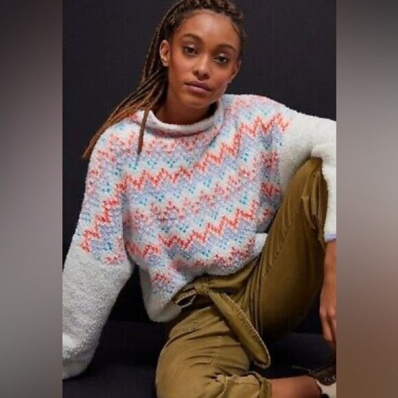 Anthropologie Pilcro Selene Sweater Aztec Rainbow Multi Color Relaxed sz XXS NWT - Picture 2 of 11